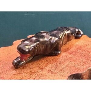 Stalking Black Panther Redware Ceramic Figurine Made in Japan Vintage 5" Long
